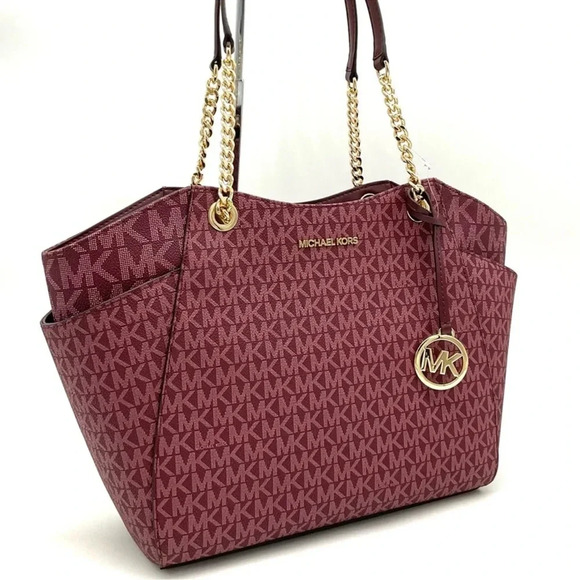 Michael Kors Large Jet Set Travel Chain Shoulder Bag Ruby Red - Picture 3 of 10